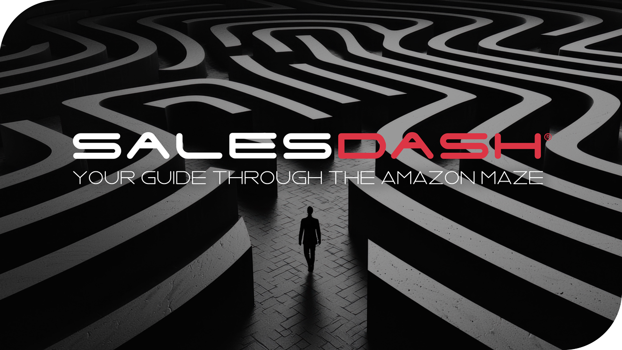 SalesDash Your Guide Through the Amazon Maze. Silhouette of a man in the middle of a maze under the SalesDash Logo
